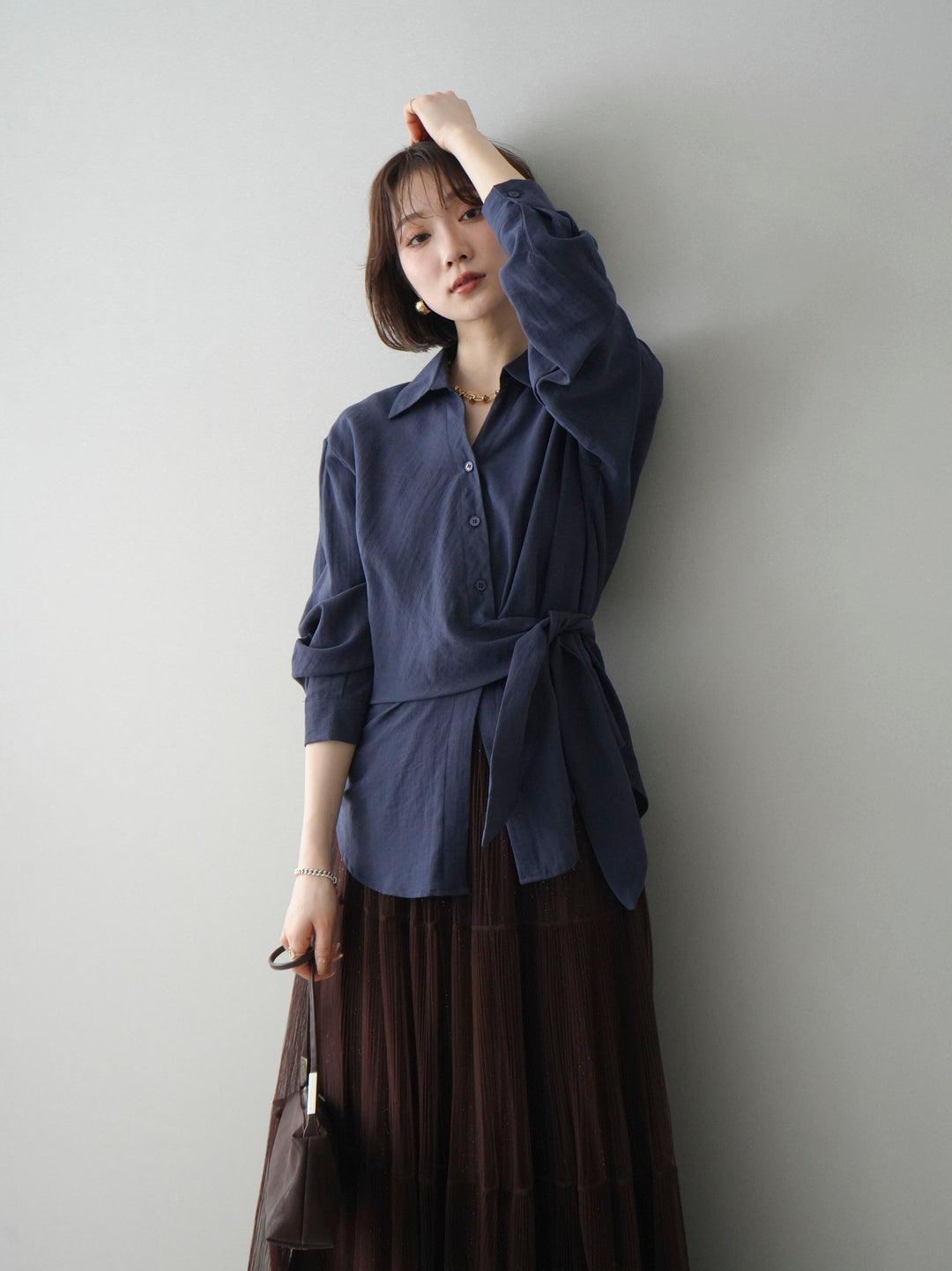 [予約]フロントアシンメトリーブラウス/blue