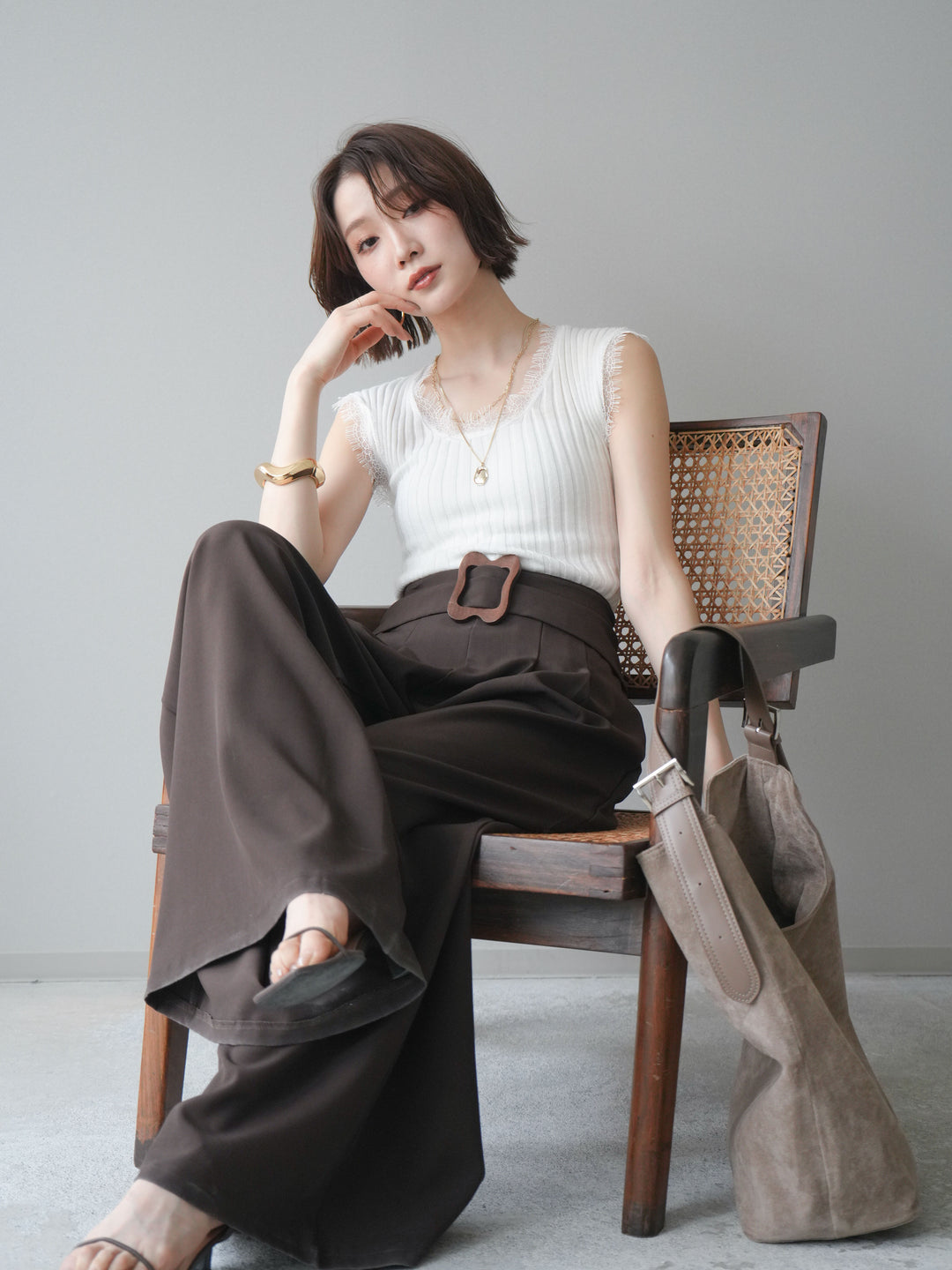 [予約]レーストリムリブニットトップス/white