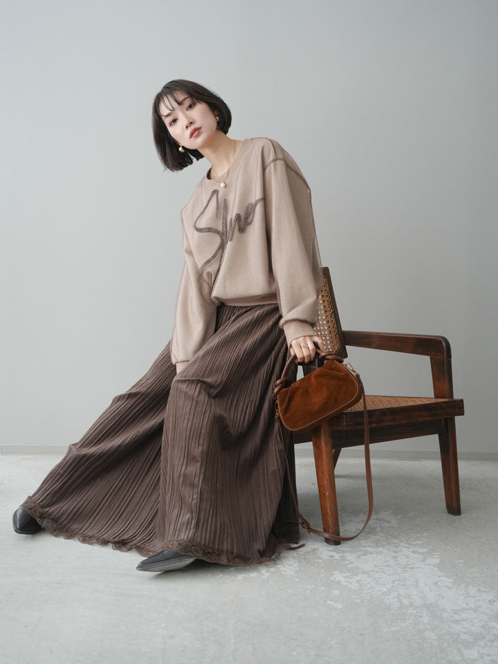 [予約]チュールレイヤードロゴスエットプルオーバー/beige