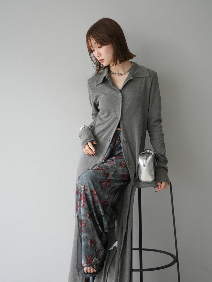 [予約]襟付きカットリブボタンワンピース/チャコール