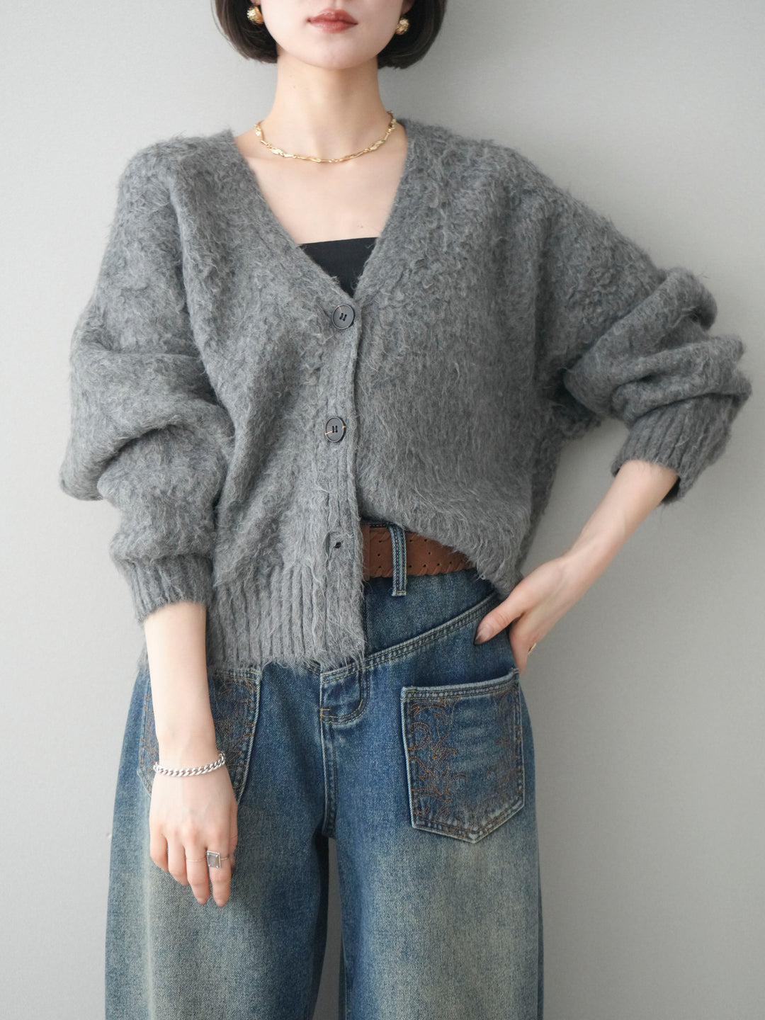 [予約]起毛シャギーニットカーディガン/gray
