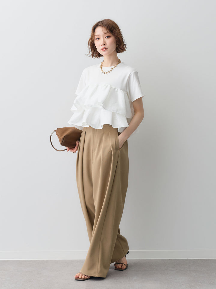 [SET]フリルティアードTEE+クレープデシンタックワイドパンツ(2set)