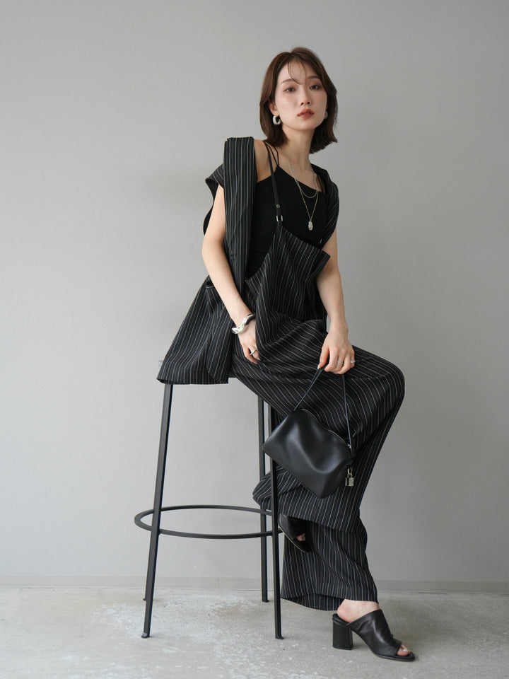 [SET]ヘリンボーンストライプジレ+ヘリンボーンストライプサロペット(2set)