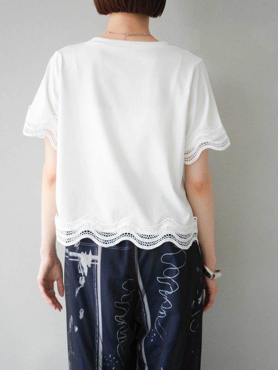 [予約]レース切替カットソー/オフ