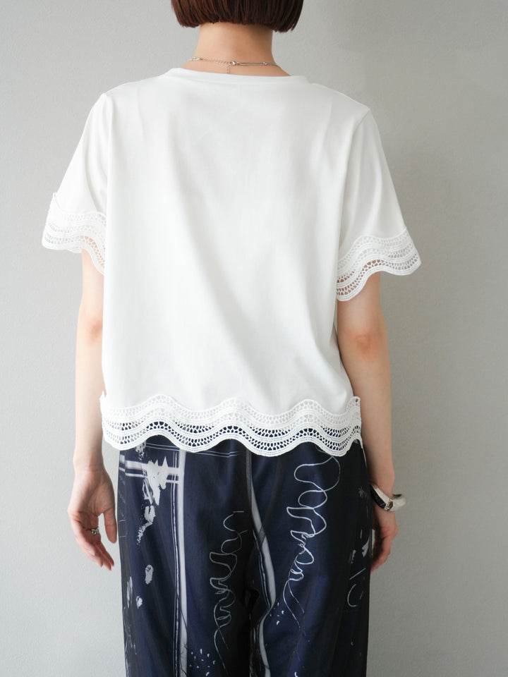 [予約]レース切替カットソー/オフ