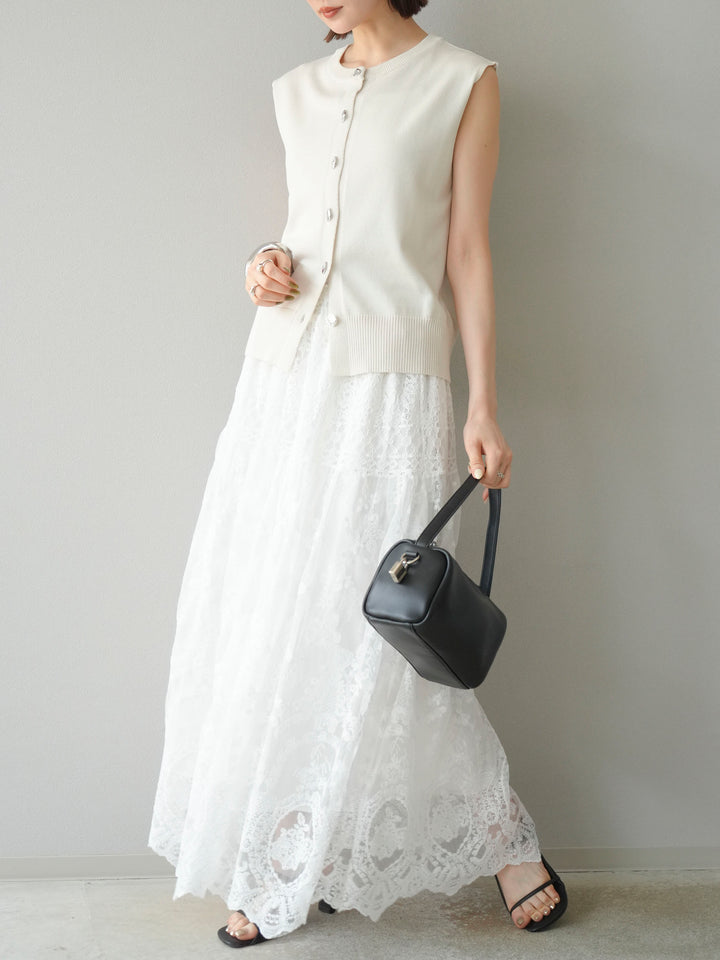 [予約]レースフレアスカート/ホワイト