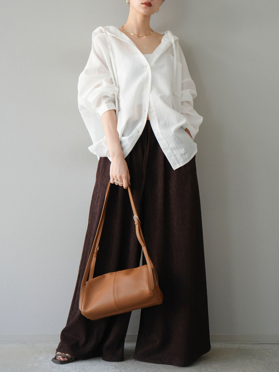 [予約]ワッシャーストライプフーディーシャツ/オフ