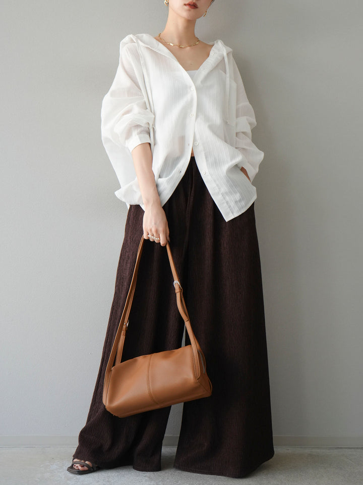 [予約]ワッシャーストライプフーディーシャツ/オフ