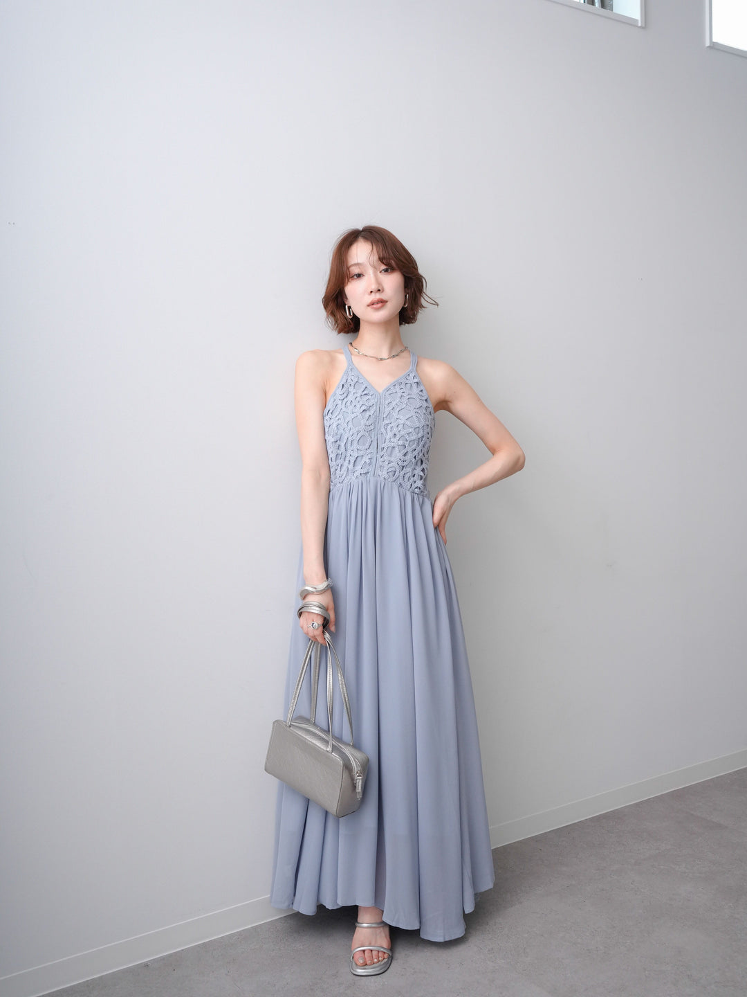 [予約]クロシェシフォンキャミワンピース/lightblue