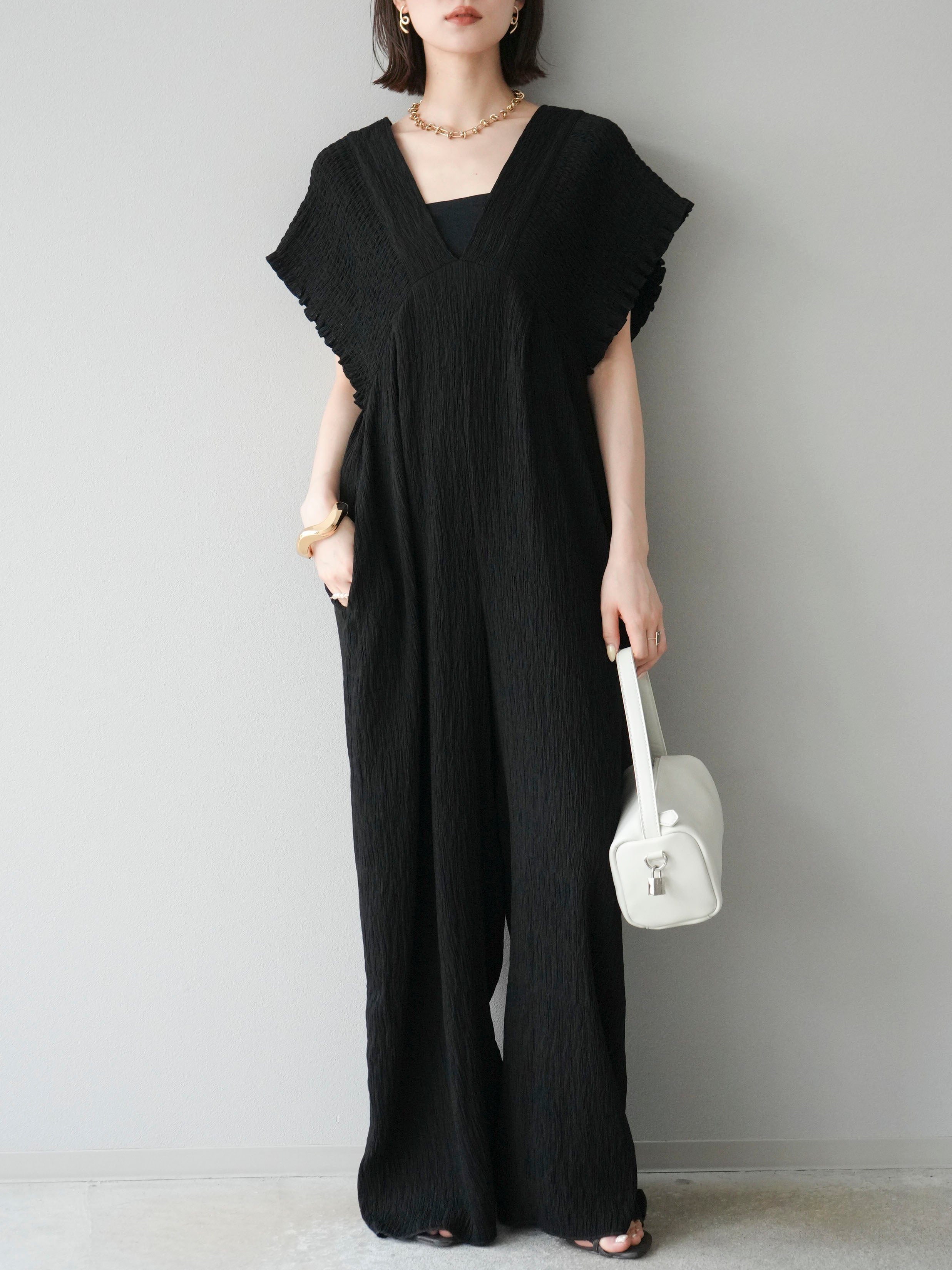 楊柳シャーリングサロペット オールインワン パンツ ブラウン Lumier 予約]楊柳シャーリングサロペット/ブラウン – Lumier