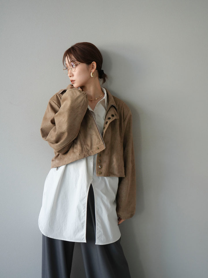 [予約]パンチングデザインスエードショートジャケット/ベージュ