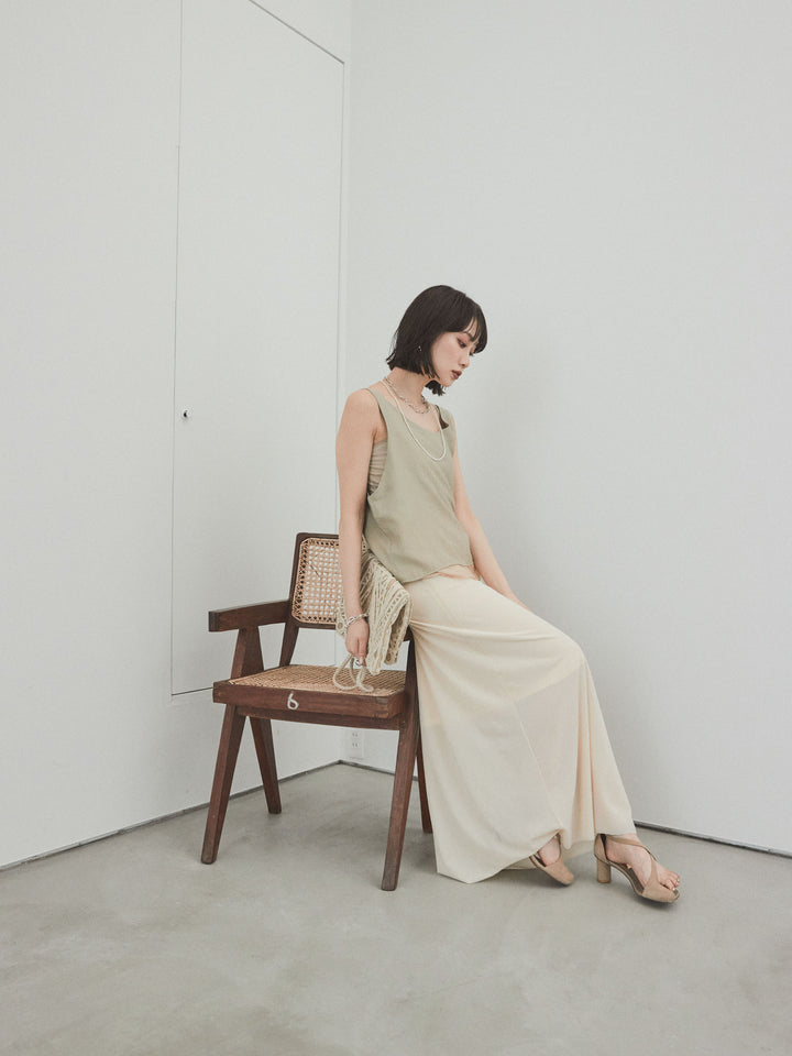 [SET]ワッシャーサテンシアーレイヤードタンクトップ+ベロアナロースカート(2set)