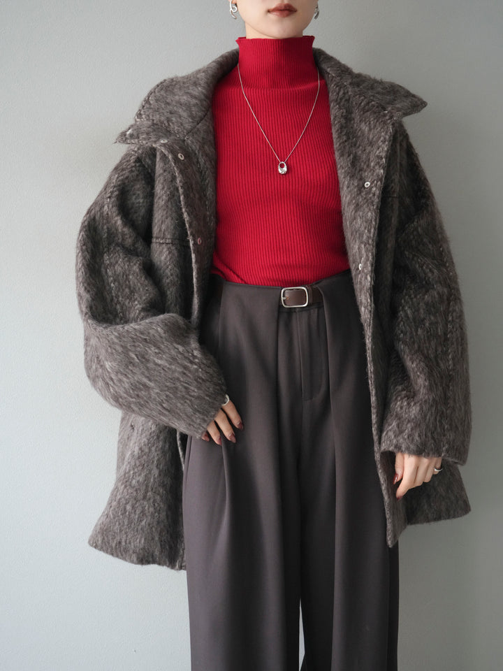 [予約]スタンドカラーシャギーコート/brown