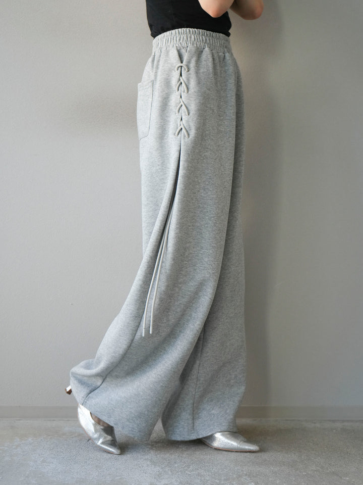 [予約]サイドレースアップスウェットワイドパンツ/グレー