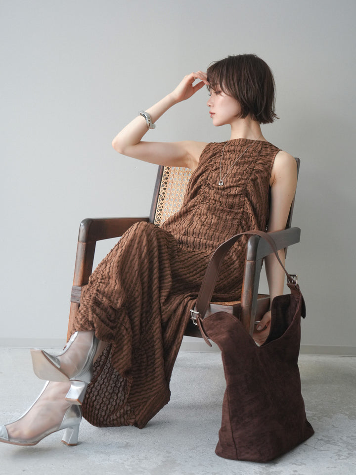 [予約]シャーリングジャガードノースリーブワンピース/brown