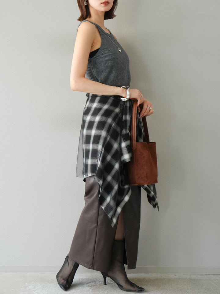 [予約]フェイクレザーフロントスリットスカート/ブラウン