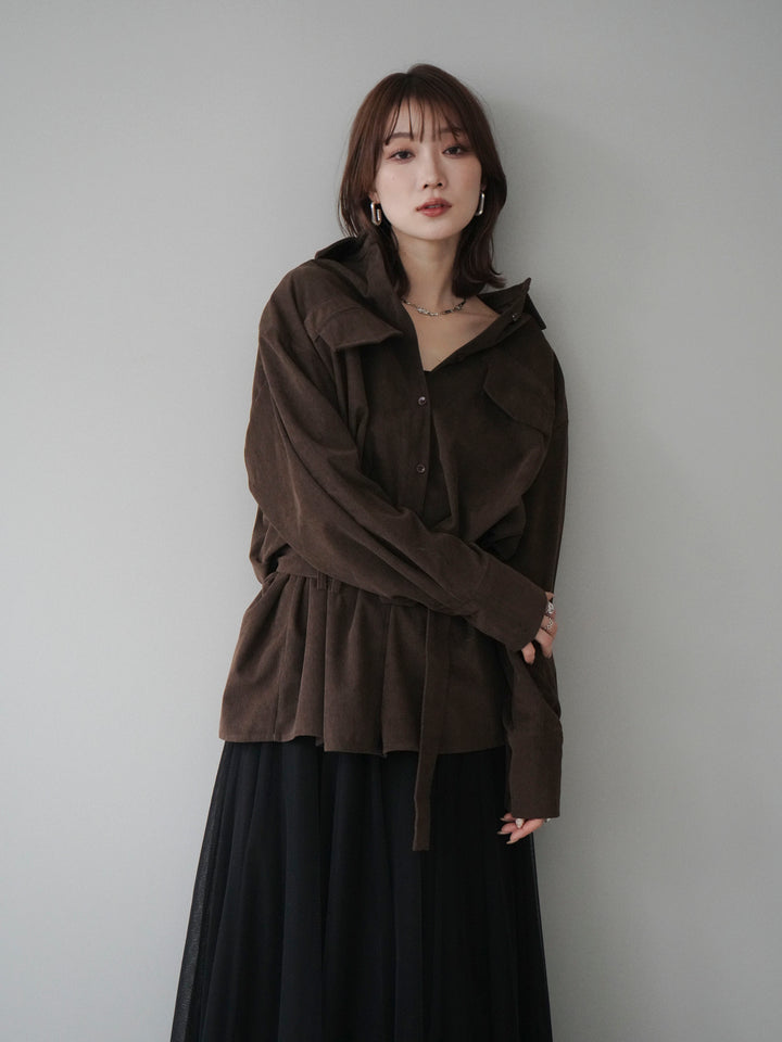 [予約]ベルト付コーデュロイシャツ/brown