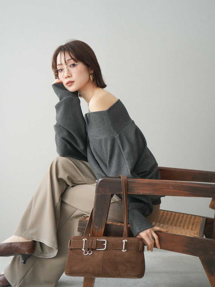 [SET]アシンメトリーオフショルポンチプルオーバー+選べるアクセセット(2set)