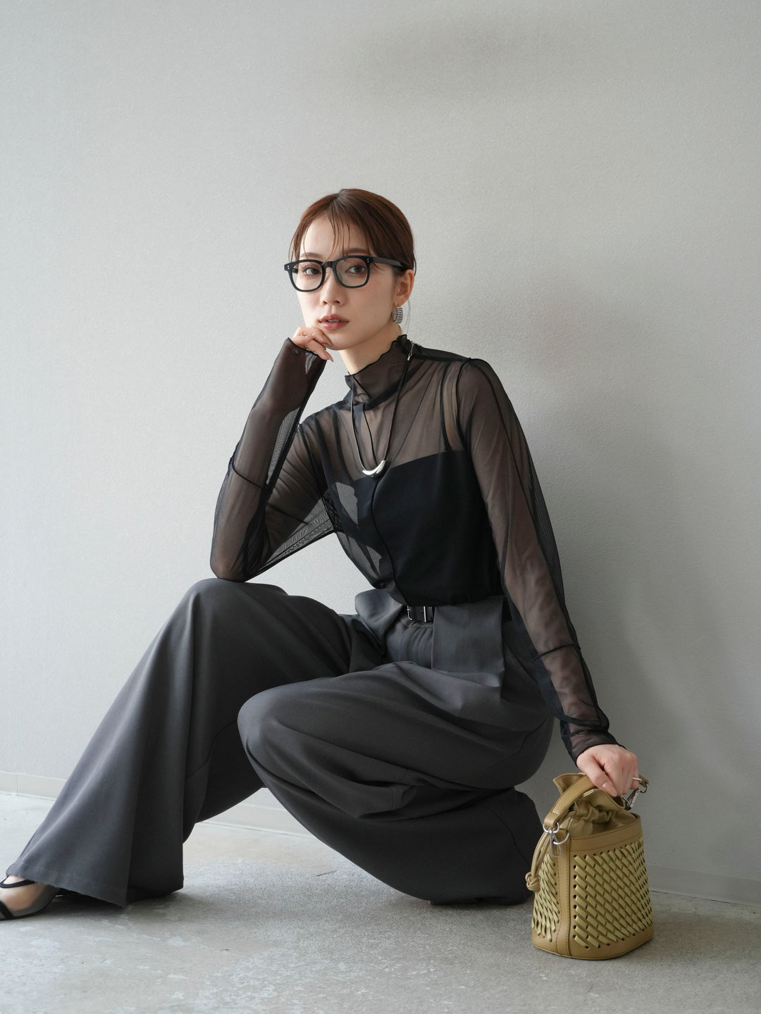 [予約]シアーパイピングカットソー/ブラック×ブラック