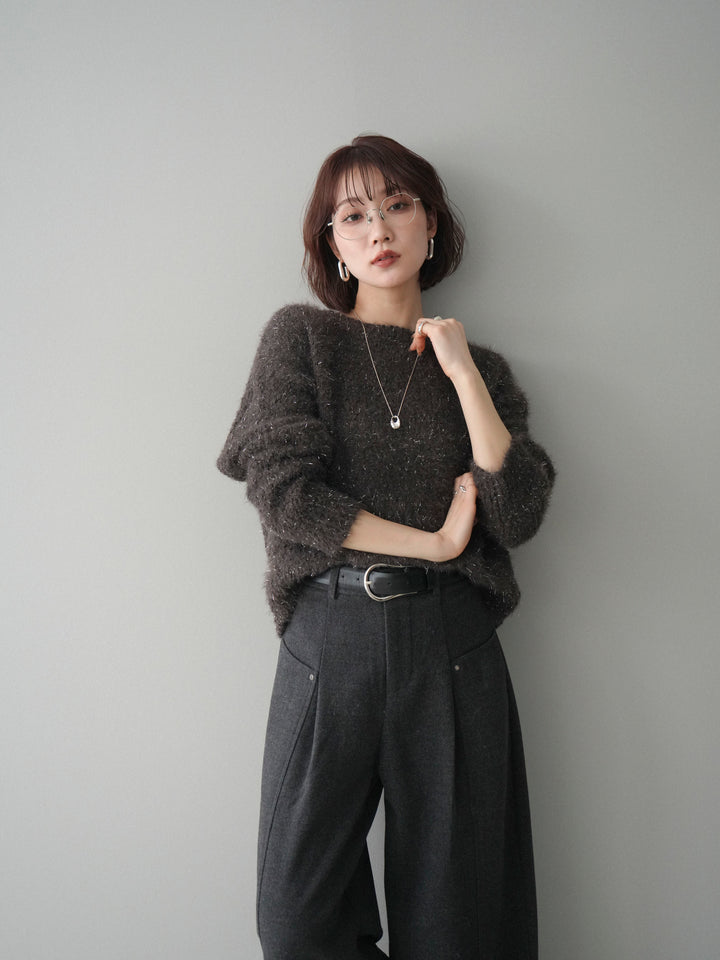 [予約]モールラメミックスヤーンニットプルオーバー/brown