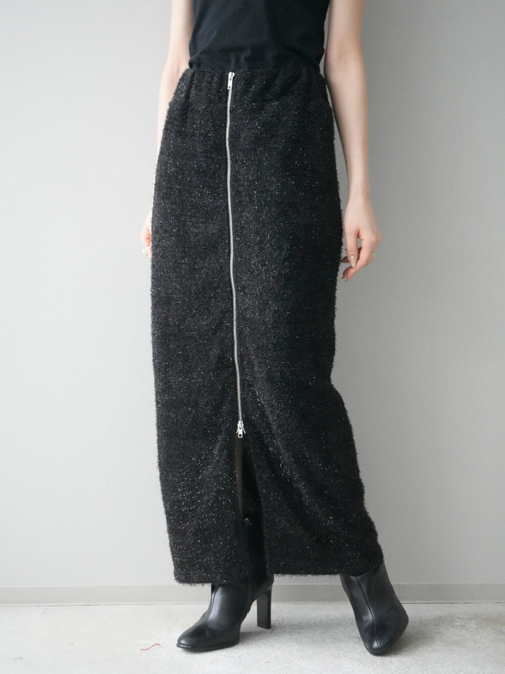 [予約]ラメシャギーフロントジップスカート/black