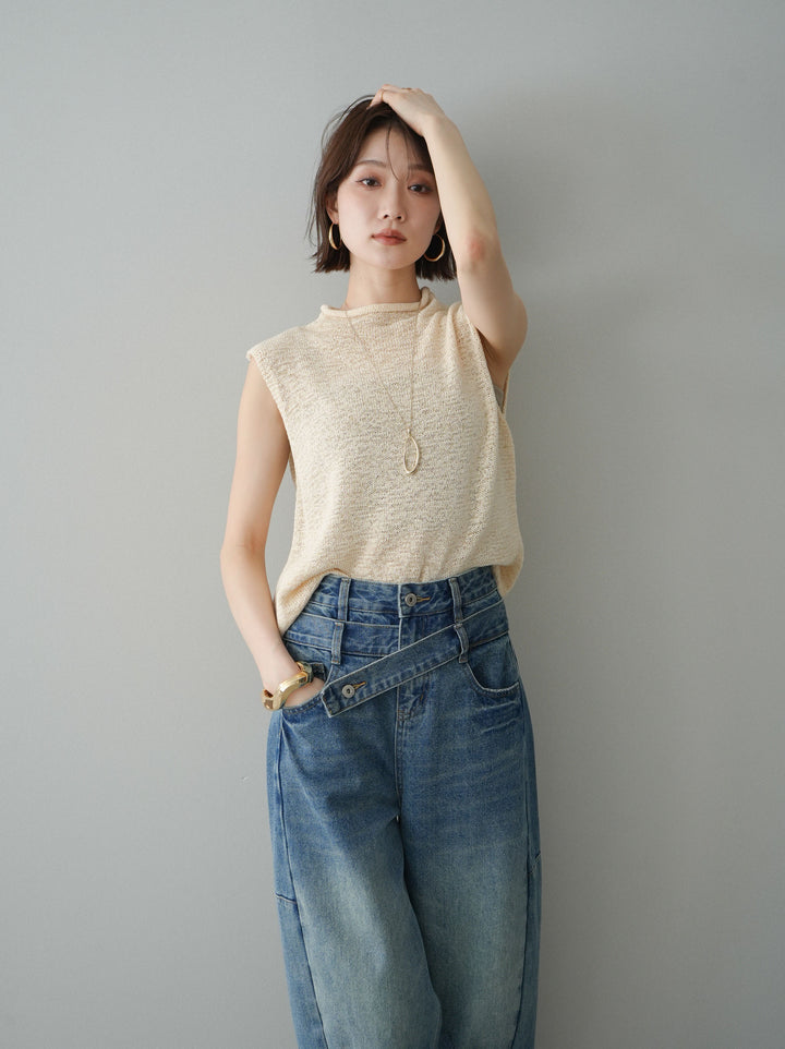 [予約]ノースリーブリネンタッチシアーニットプルオーバー/beige