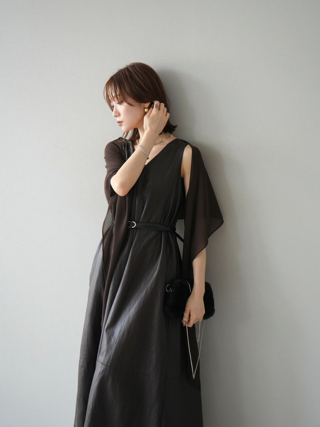 [予約]レザーAラインワンピース/ブラウン