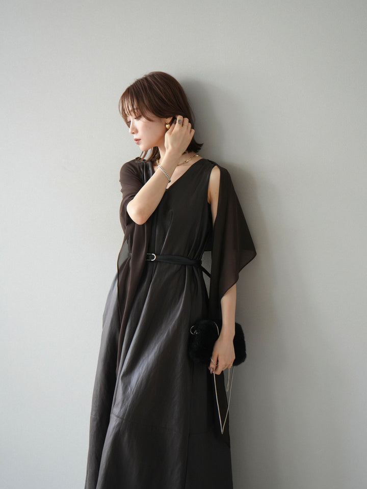 [予約]レザーAラインワンピース/ブラウン