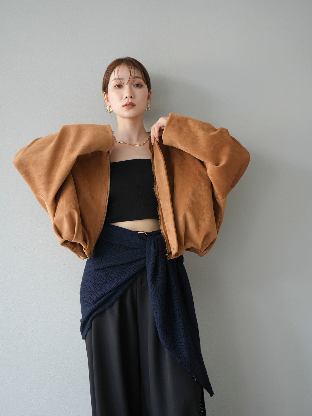 [SET] 麂皮外套+皮帶環設計寬褲（2套）