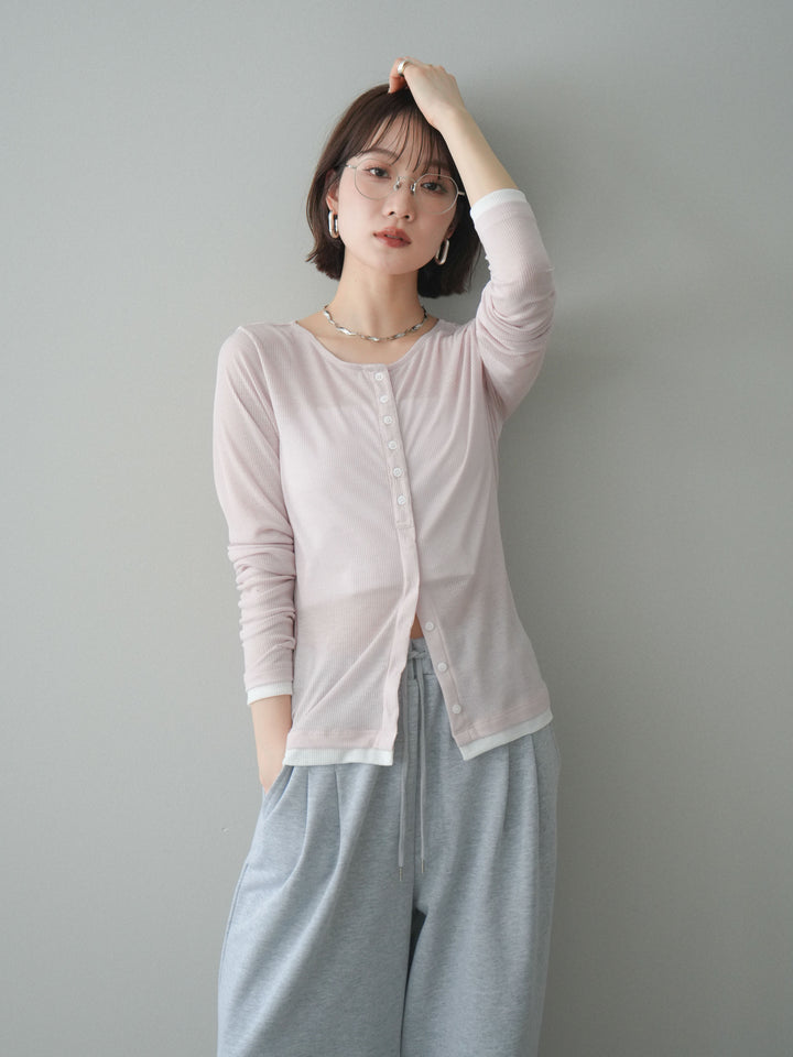 [予約]シアーリブバイカラーカーディガン/pink