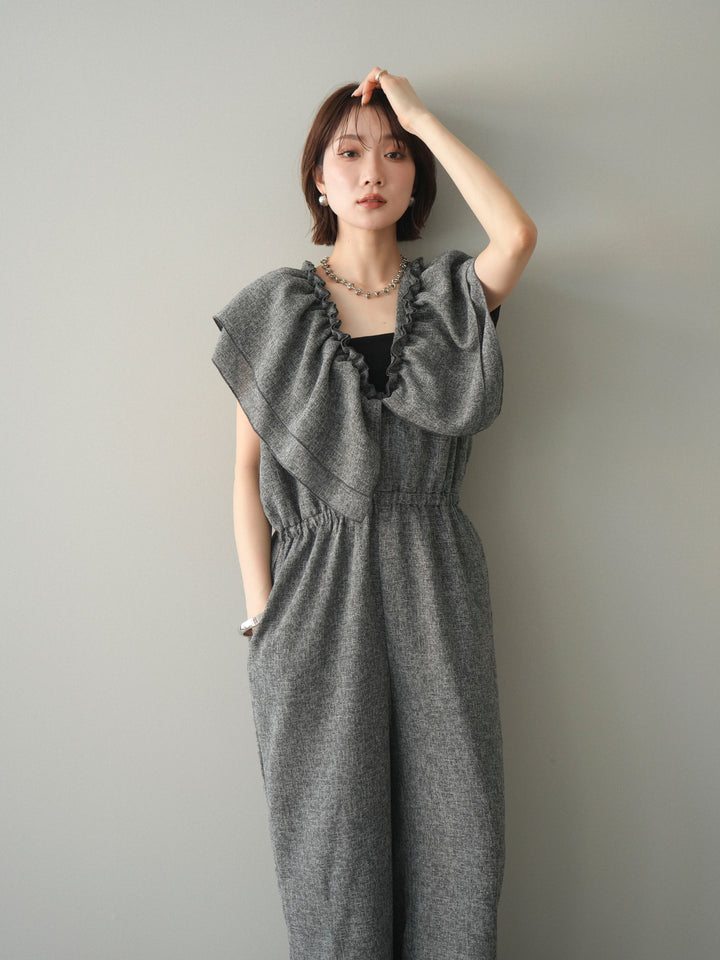 [SET]3WAYミックスツイードギャザーオールインワン+選べるアクセセット(2set)