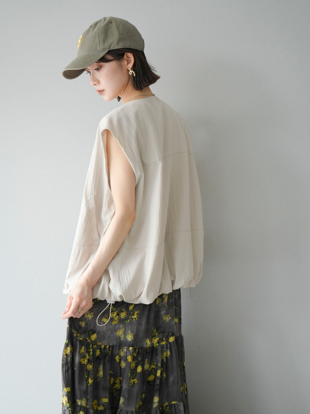 [SET]リネンライクドロストバルーンブルゾン+フラワーワッシャープリーツスカート(2set)