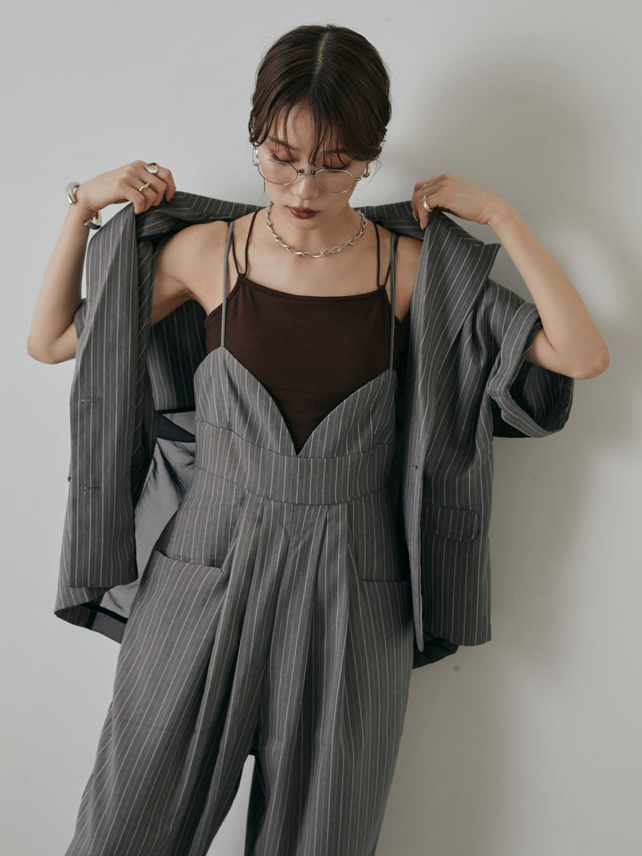 [予約]バックオーガンジーヘリンボーンストライプハーフジャケット/チャコール