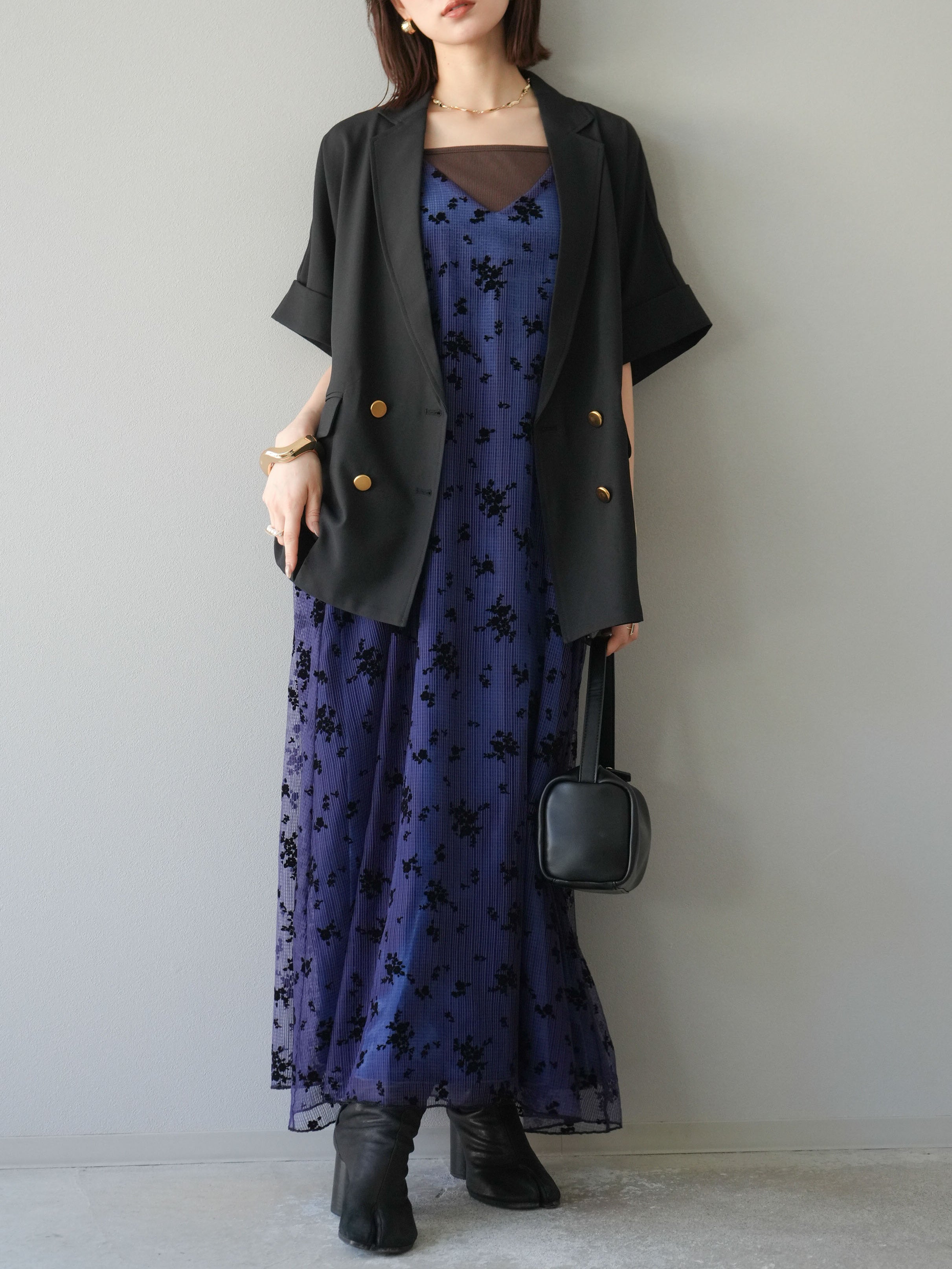 予約]フロッキーチュールレイヤードベロアキャミワンピース/パープル