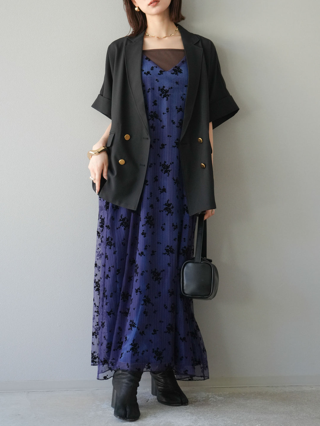 [予約]フロッキーチュールレイヤードベロアキャミワンピース/パープル