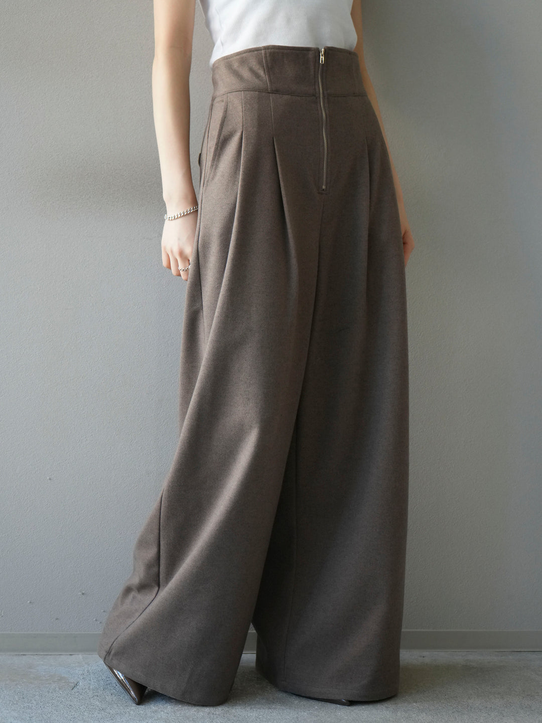 [予約]ウールタッチフロントジップパンツ/mocha