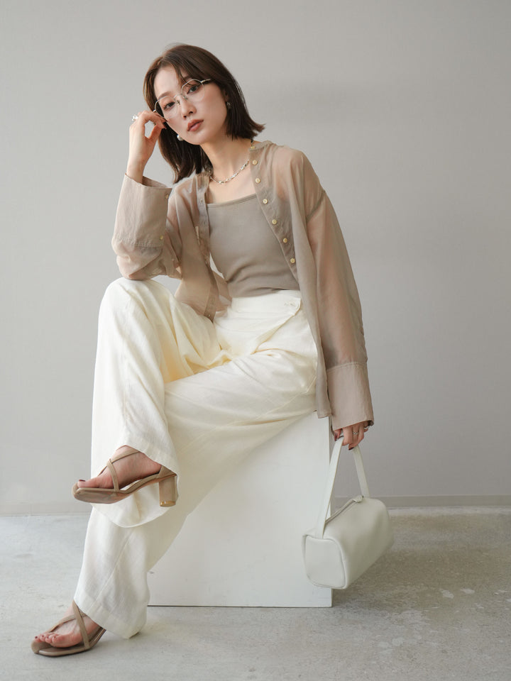 [予約]シャイニーシアーバンドカラーシャツ/ベージュ