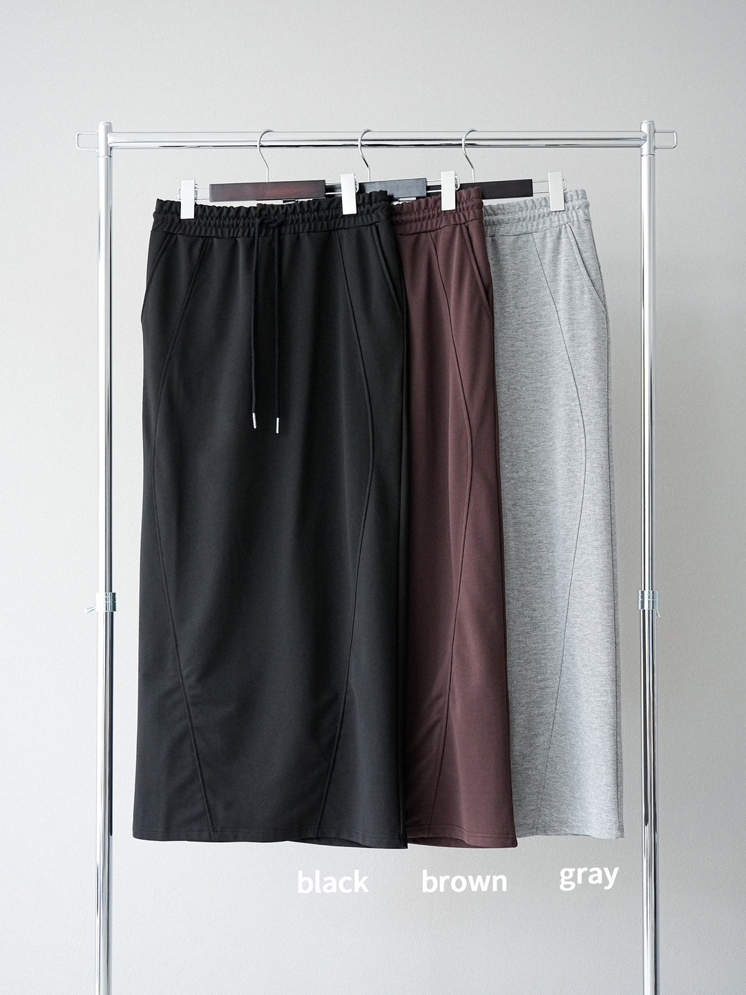 [SET]Vネックレーヨンニットベスト+スウェットロングスカート(2set)