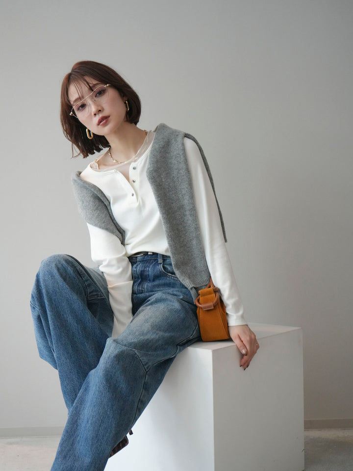 [予約]チュールレイヤードヘンリーネックカットソー/ivory