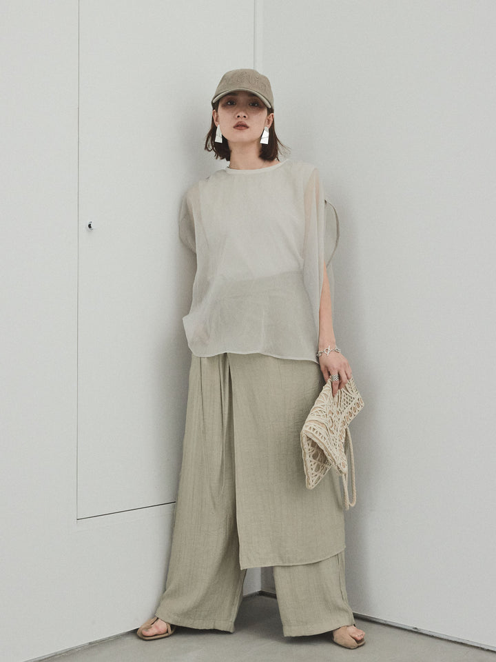 [SET]コンパクトスムースシアーレイヤードトップス+ワッシャーサテンレイヤードスカートパンツ(2set)