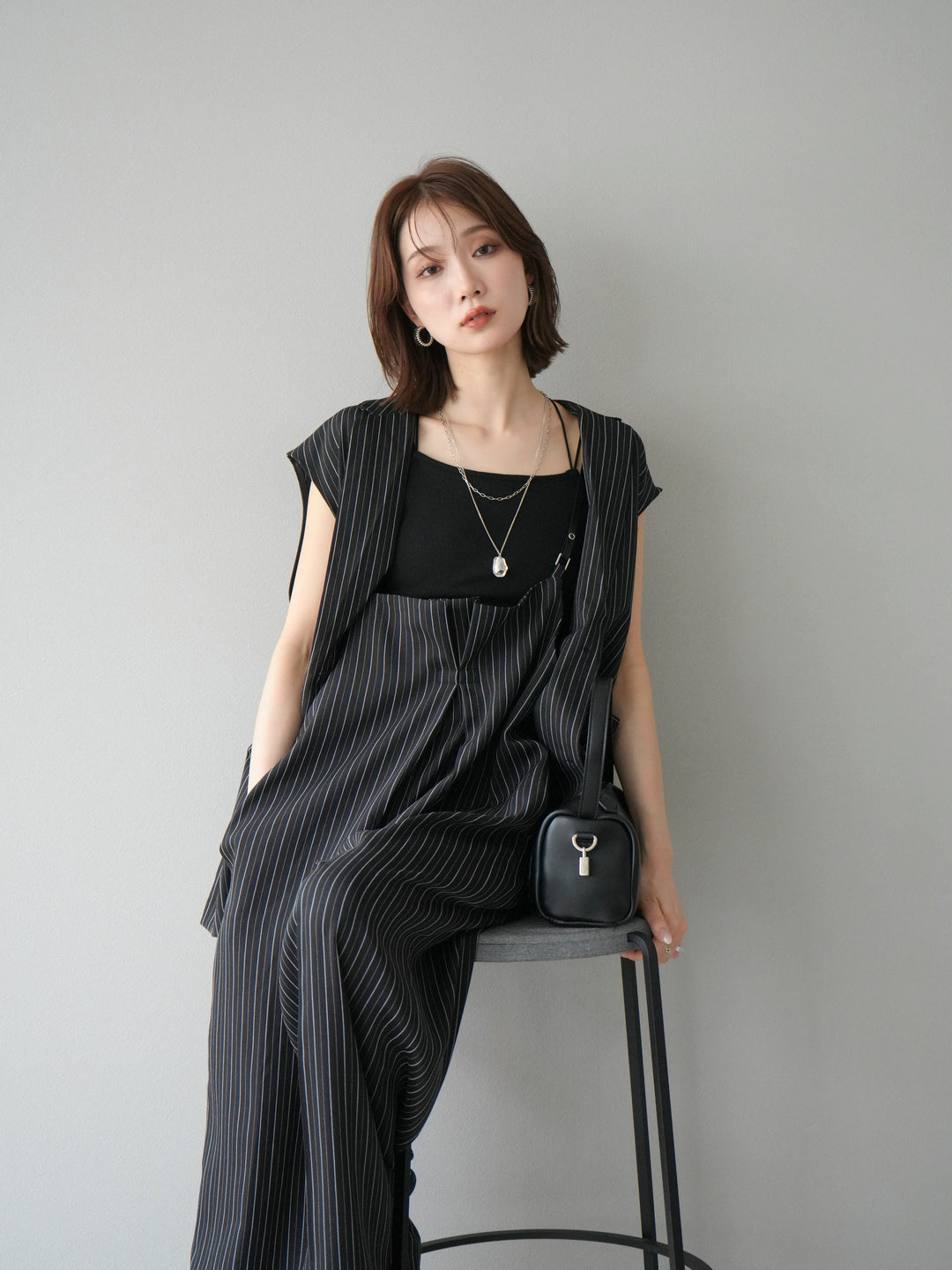 [SET]ヘリンボーンストライプジレ+ヘリンボーンストライプサロペット(2set)