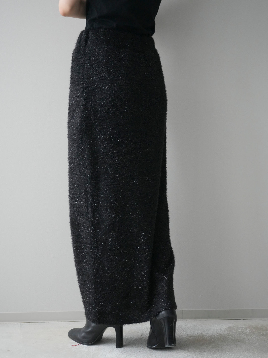 [予約]ラメシャギーフロントジップスカート/black