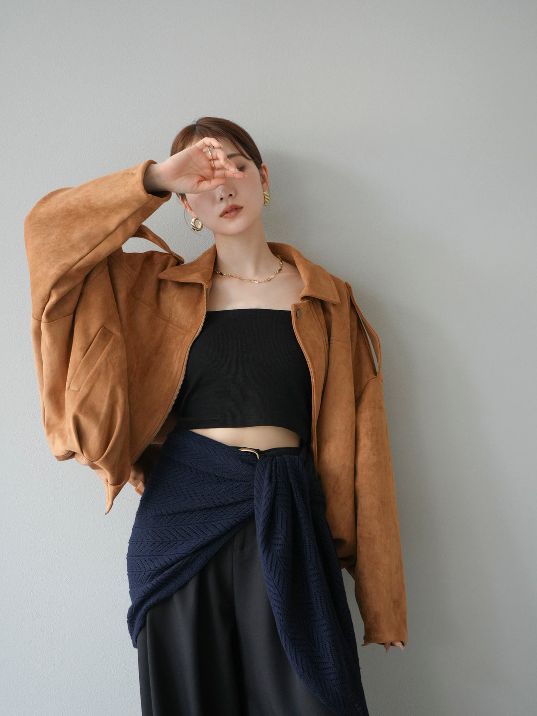 [SET] 麂皮外套+皮帶環設計寬褲（2套）