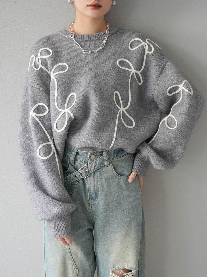 [予約]コード刺繍ルーズニットプルオーバー/グレー