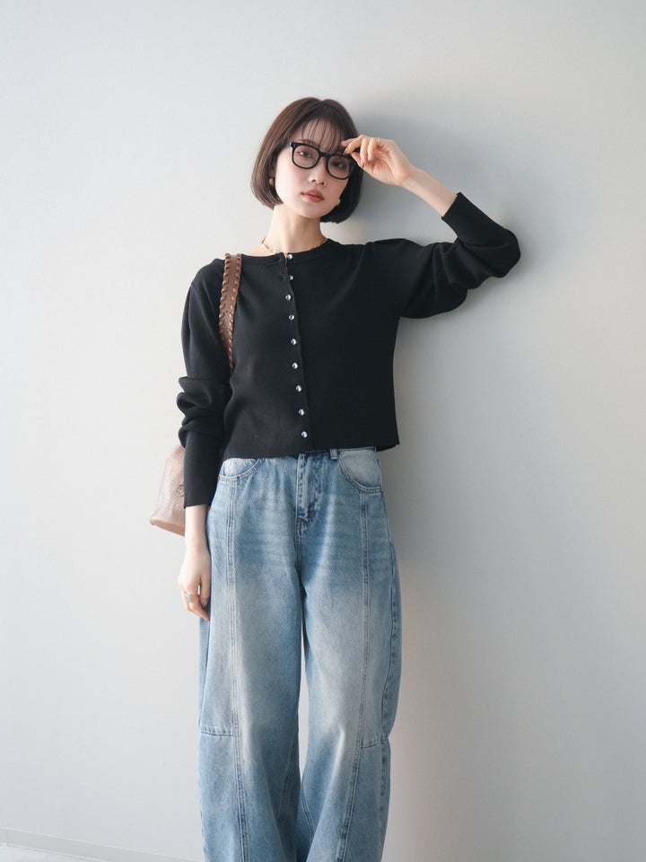 [予約]クリアボタンタックニットカーディガン/black