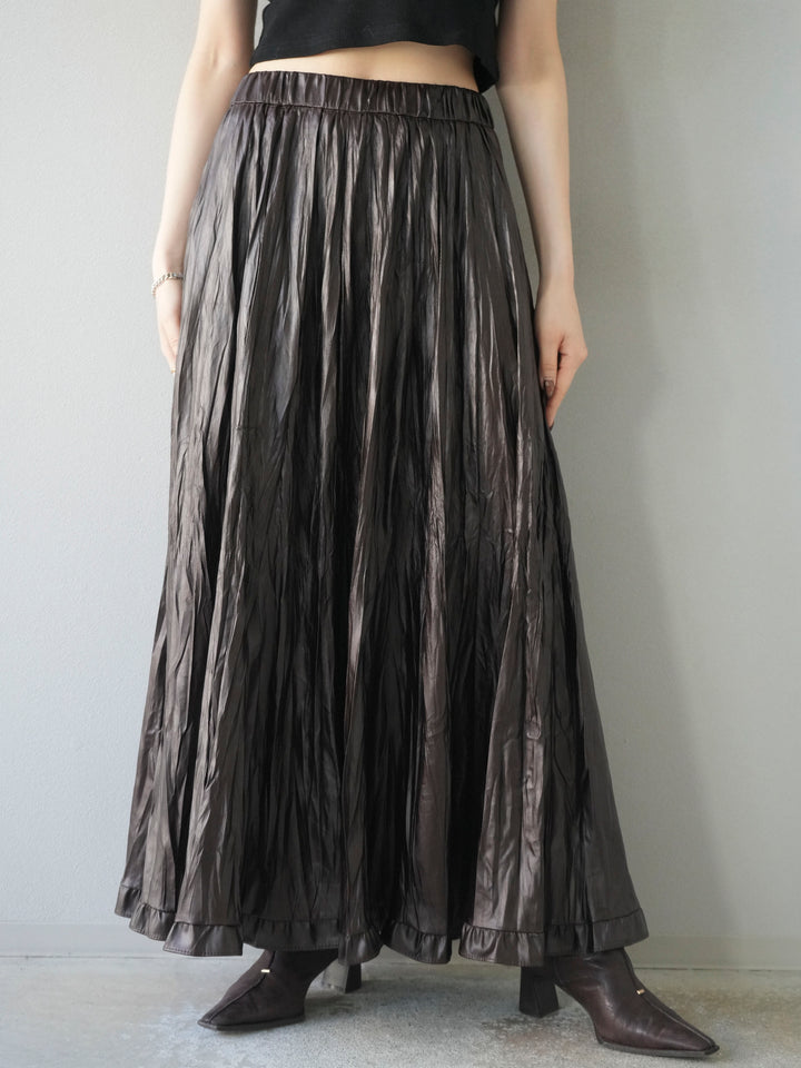 [予約]レザーワッシャーフリルスカート/brown