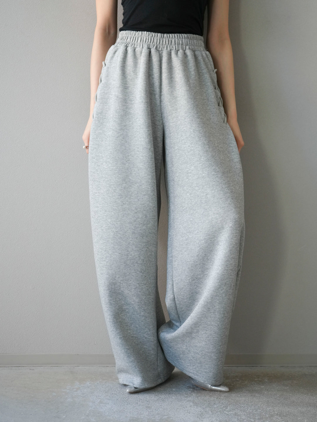 [予約]サイドレースアップスウェットワイドパンツ/グレー