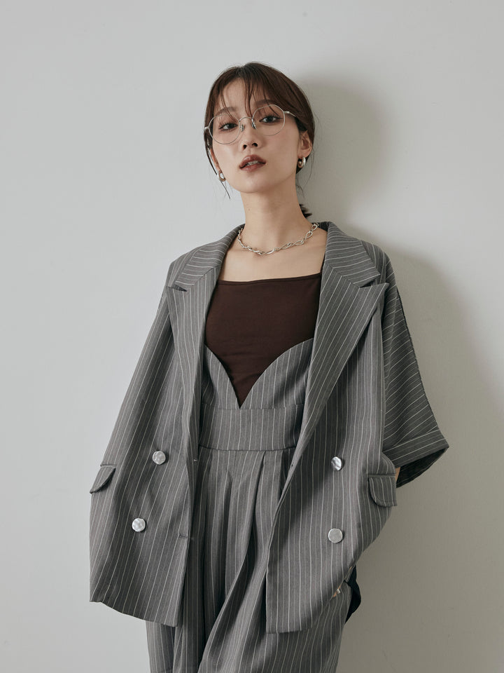 [予約]ヘリンボーンストライプサロペット/チャコール