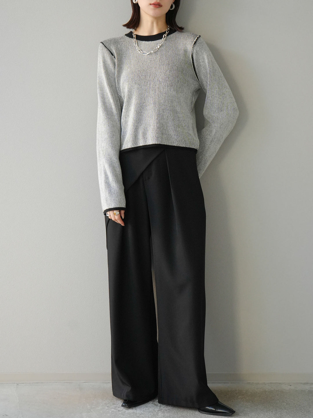 [套裝] 雙面配色羅紋針織套頭衫 + 可選飾品套裝（2 套）