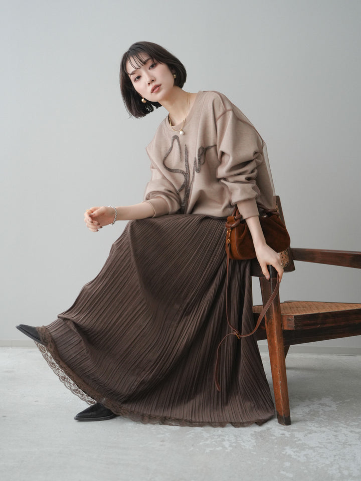 [SET]チュールレイヤードロゴスエットプルオーバー+選べるアクセセット(2set)